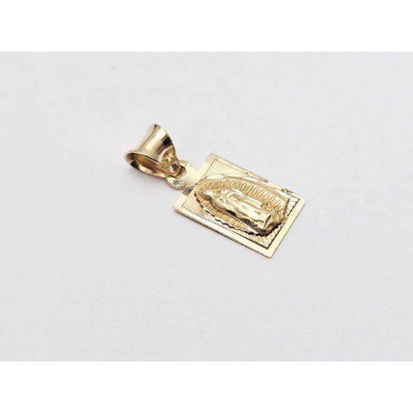 Unique 14K Karat Solid Yellow Gold Religious Rectangle Saint Mary Charm Pendant - Picture 6 of 12